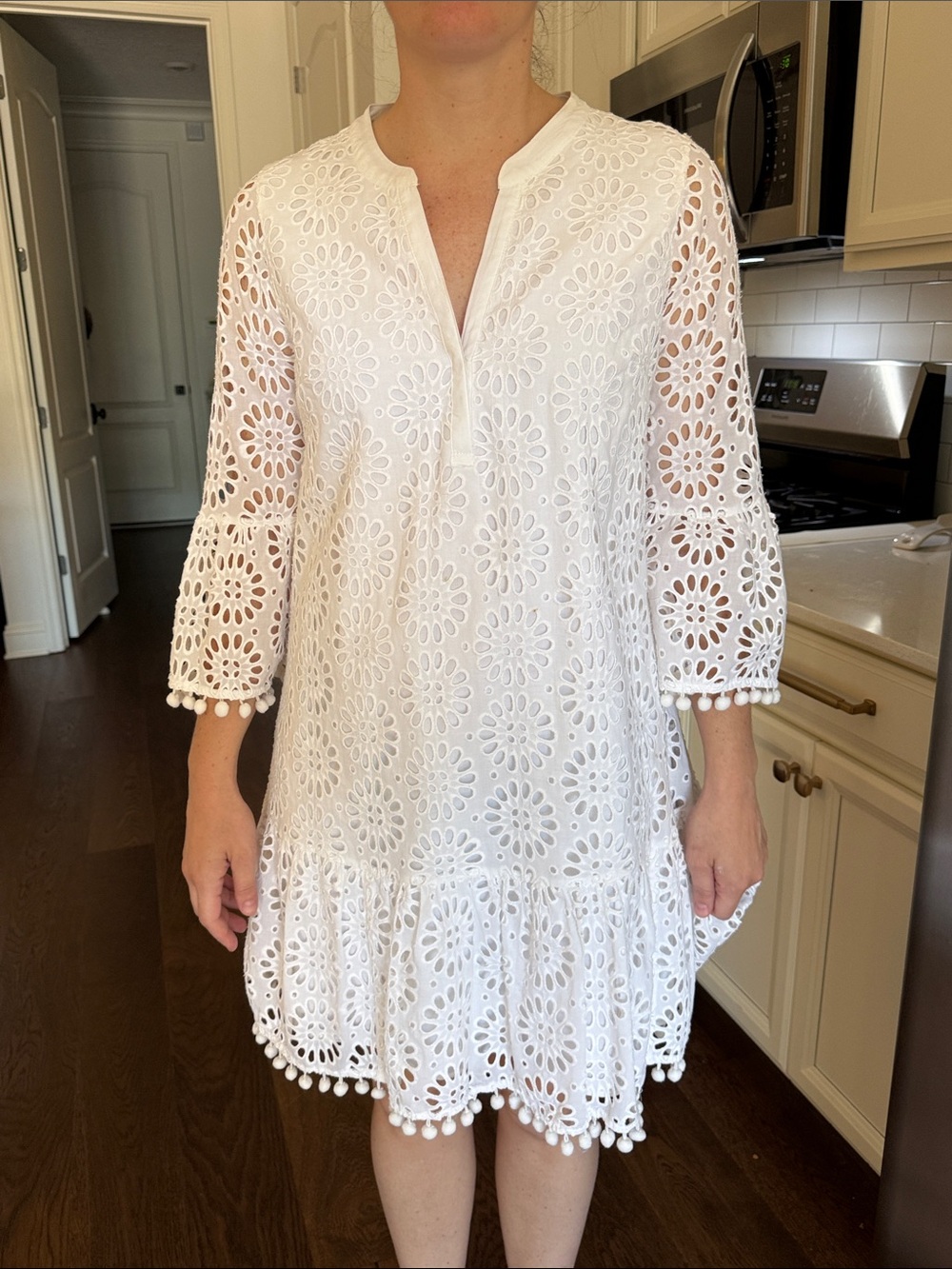 Lilly Pulitzer White Eyelet lace dress with Pom-Pom Trim